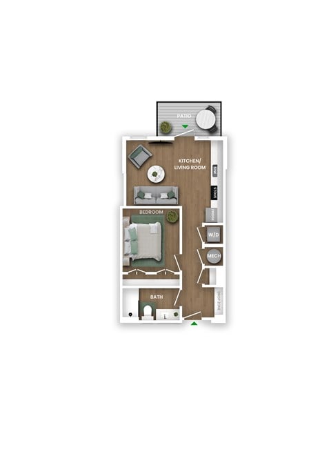 Floor plan for 1 bed, 1 bath, 575 sqft
